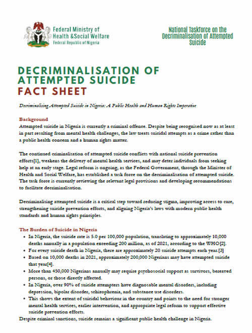 Decriminalising Attempted Suicide in Nigeria: A Public Health and Human Rights Imperative